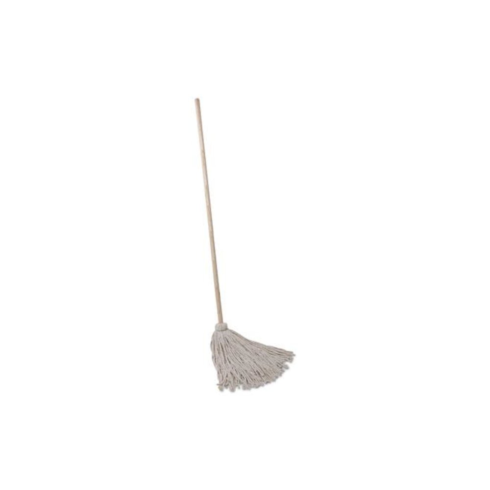 Handle/Deck Mops, #24 White Cotton Head, 54" Natural Wood Handle, 6/Pack. Picture 1