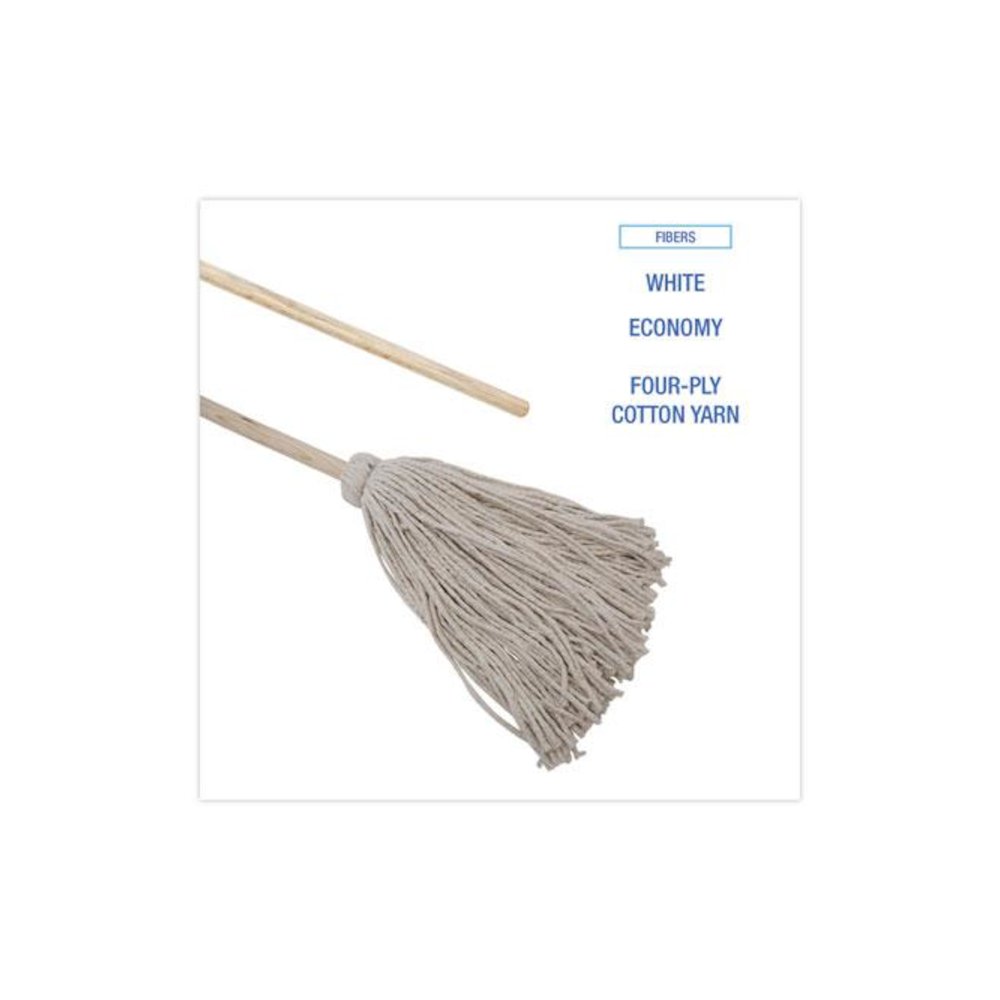 Handle/Deck Mops, #24 White Cotton Head, 54" Natural Wood Handle, 6/Pack. Picture 4