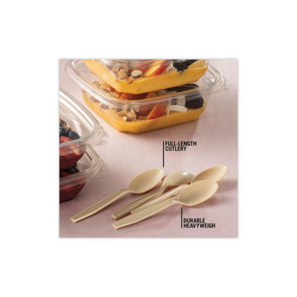 EarthChoice PSM Cutlery, Heavyweight Spoon, Plastic, Tan, 1,000/Carton. Picture 7