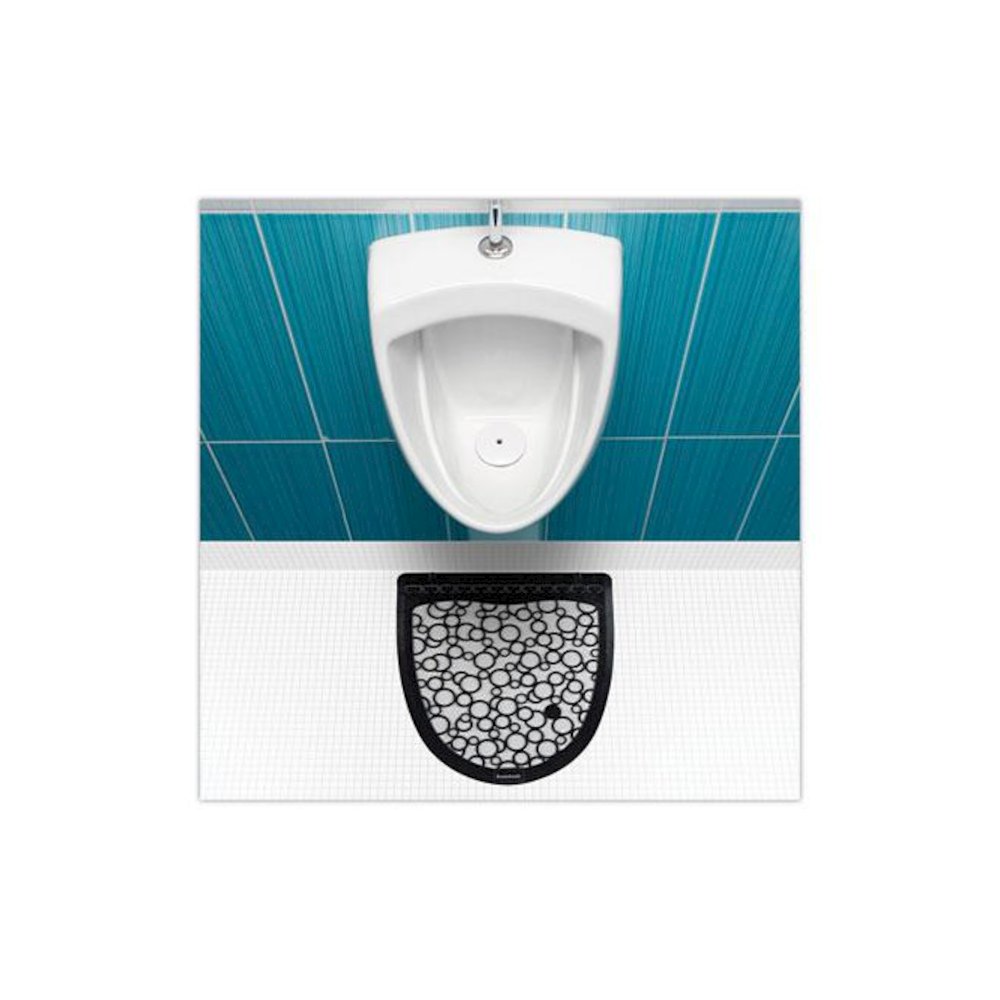 Disposable Urinal Floor Mat 2.0, Shield-Shaped, Black/White Slip-Resistant Surface, 17.5" x 20", 6/Carton. Picture 5