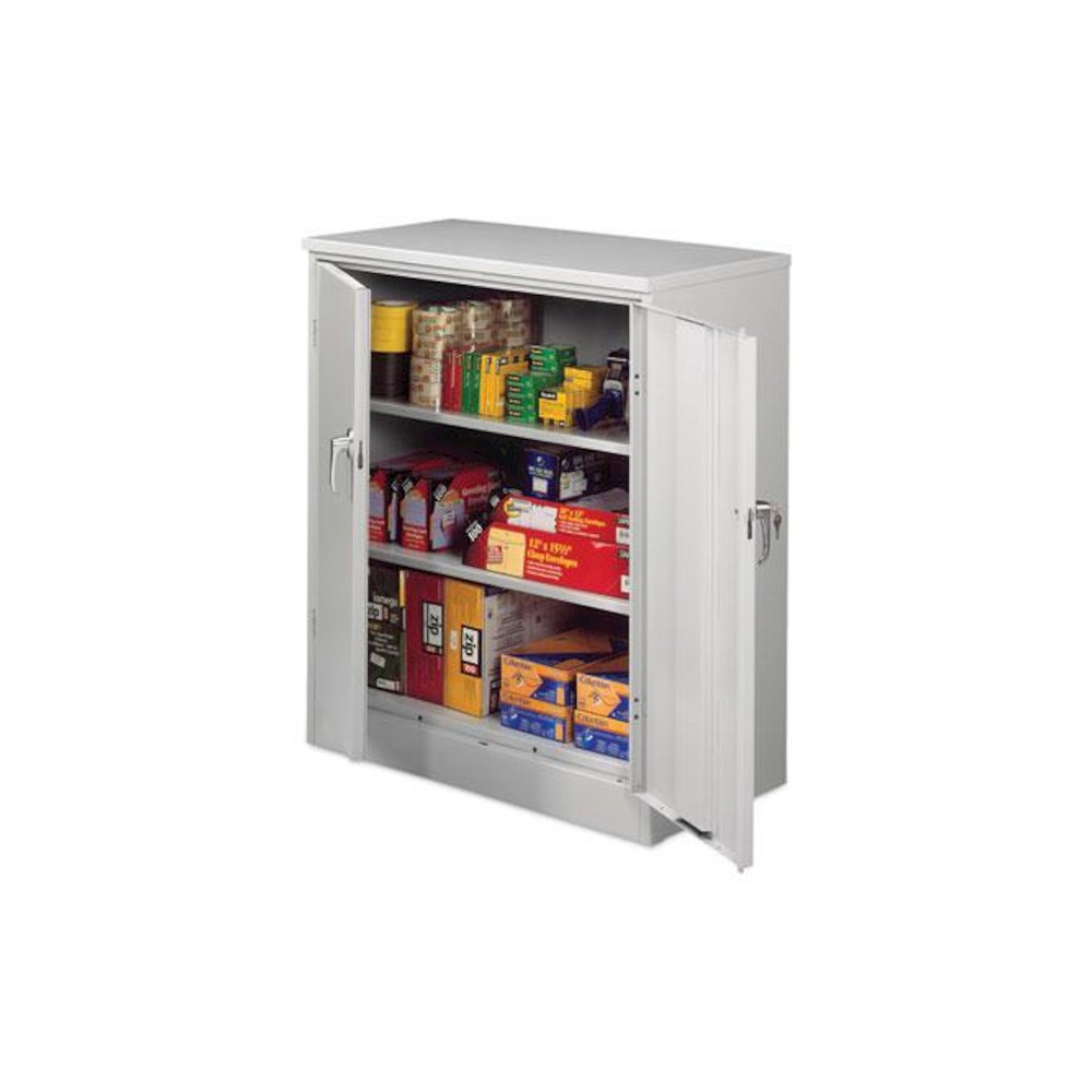Assembled 42" High Heavy-Duty Welded Storage Cabinet, Two Adjustable Shelves, 36w x 18d, Light Gray. Picture 3