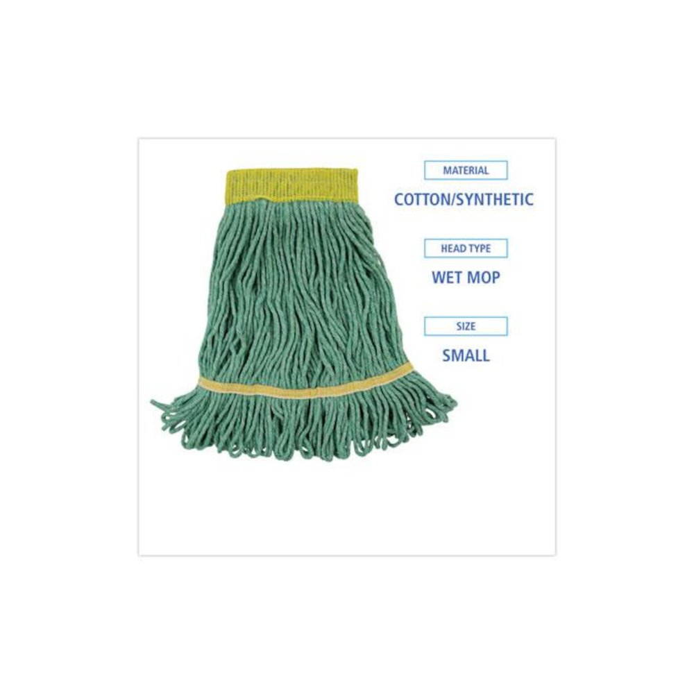 Super Loop Wet Mop Head, Cotton/Synthetic Fiber, 5" Headband, Small Size, Green, 12/Carton. Picture 2