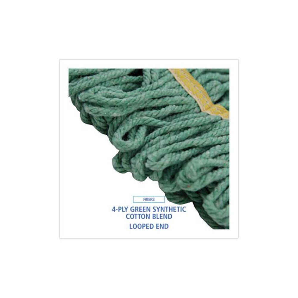 Super Loop Wet Mop Head, Cotton/Synthetic Fiber, 5" Headband, Small Size, Green, 12/Carton. Picture 4