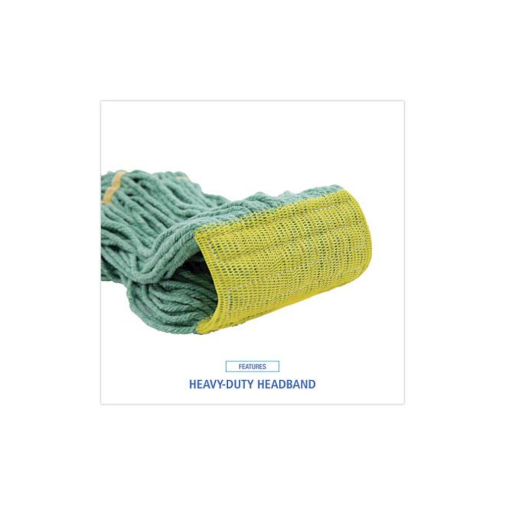 Super Loop Wet Mop Head, Cotton/Synthetic Fiber, 5" Headband, Small Size, Green, 12/Carton. Picture 6
