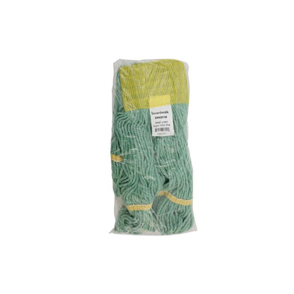Super Loop Wet Mop Head, Cotton/Synthetic Fiber, 5" Headband, Small Size, Green, 12/Carton. Picture 7
