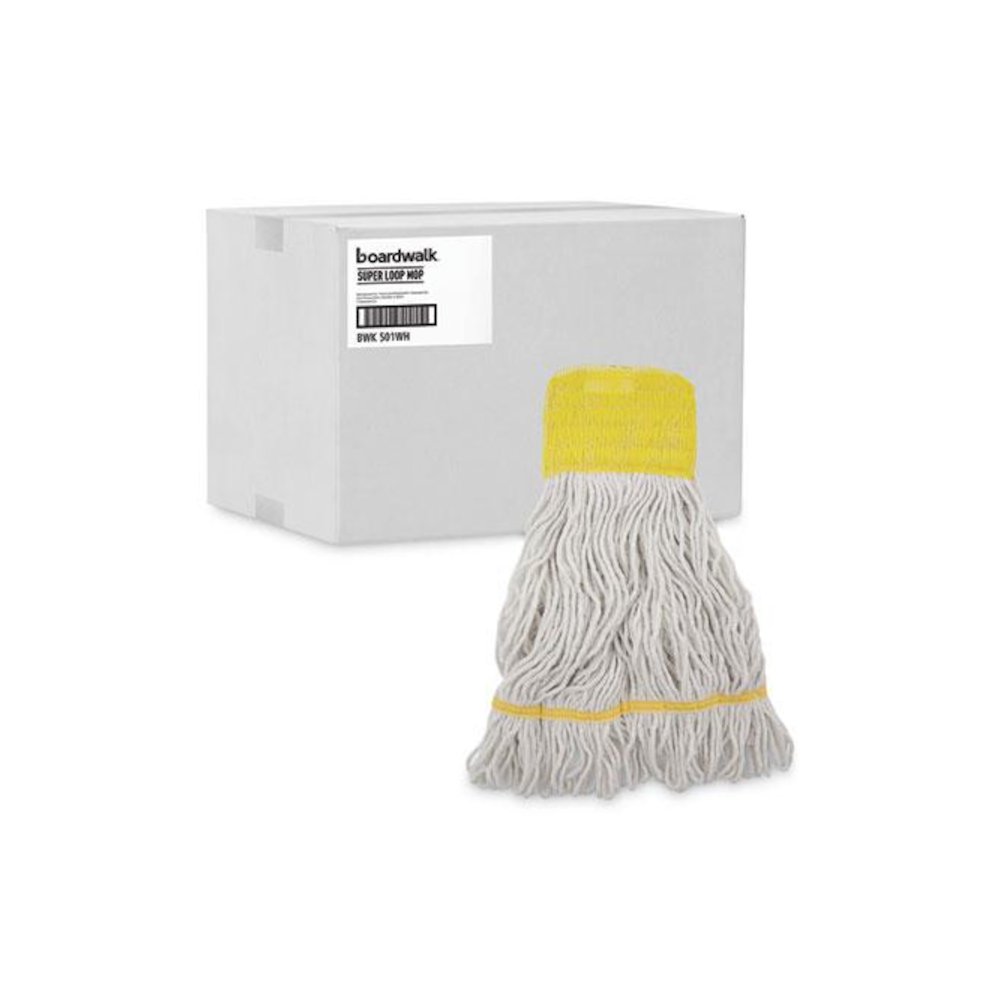 Super Loop Wet Mop Head, Cotton/Synthetic Fiber, 5" Headband, Small Size, White, 12/Carton. Picture 9