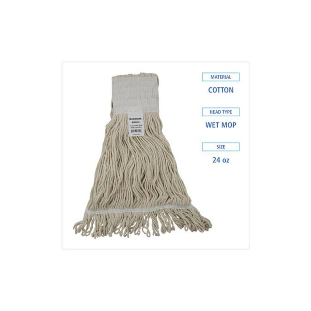 Mop Head, Pro Loop Web/Tailband, Premium Saddleback Head, Cotton, 24 oz, White, 12/Carton. Picture 2