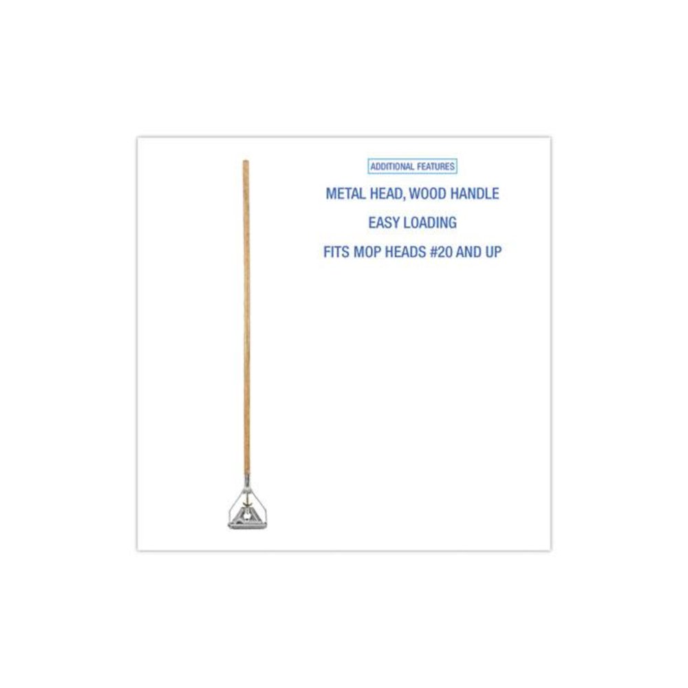 Quick Change Metal Head Wooden Mop Handle, Junior, 54", Natural. Picture 3