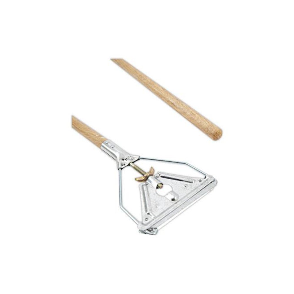 Quick Change Metal Head Wooden Mop Handle, Junior, 54", Natural. Picture 4