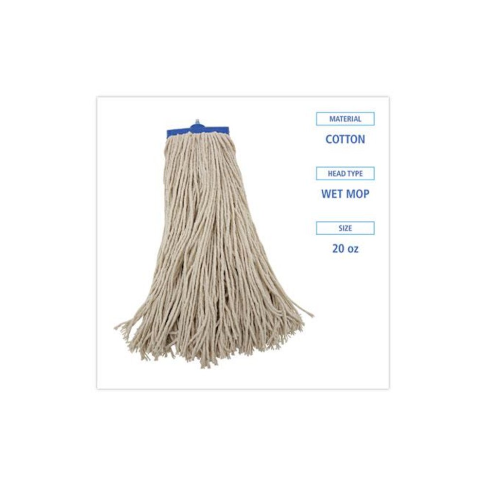 Mop Head, Economical Lie-Flat Head, Cotton Fiber, 20 oz, White, 12/Carton. Picture 2