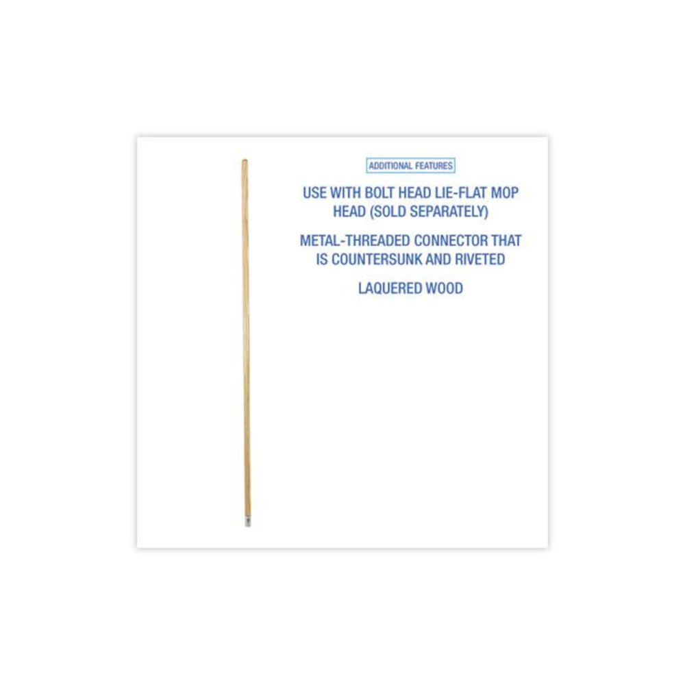 Lie-Flat Screw-In Mop Handle, 1.13" dia x 60", Natural. Picture 3