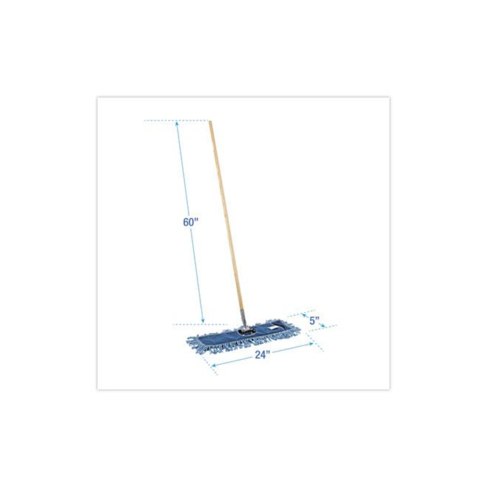 Dry Mopping Kit, 24 x 5 Blue Synthetic Head, 60" Natural Wood/Metal Handle. Picture 2