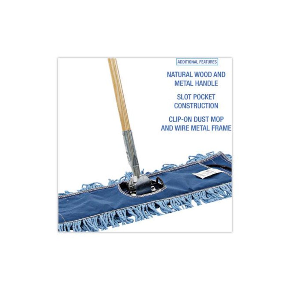 Dry Mopping Kit, 24 x 5 Blue Synthetic Head, 60" Natural Wood/Metal Handle. Picture 3
