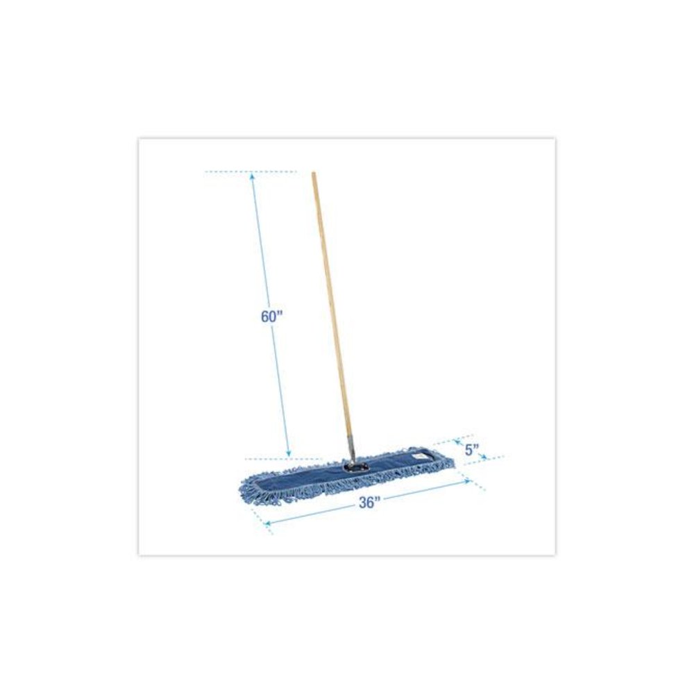 Dry Mopping Kit, 36 x 5 Blue Blended Synthetic Head, 60" Natural Wood/Metal Handle. Picture 2