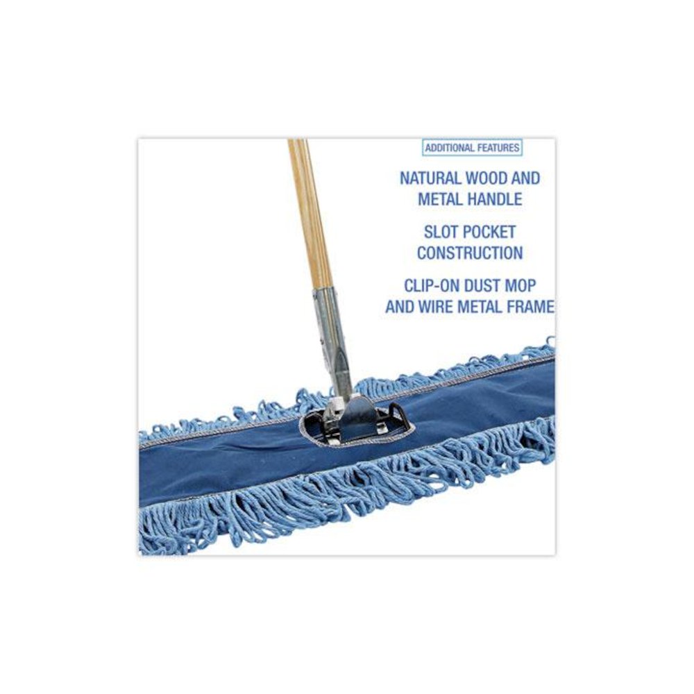Dry Mopping Kit, 36 x 5 Blue Blended Synthetic Head, 60" Natural Wood/Metal Handle. Picture 3