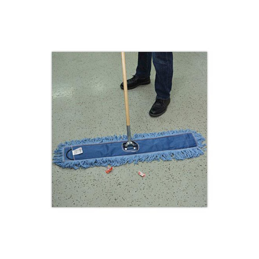 Dry Mopping Kit, 36 x 5 Blue Blended Synthetic Head, 60" Natural Wood/Metal Handle. Picture 5