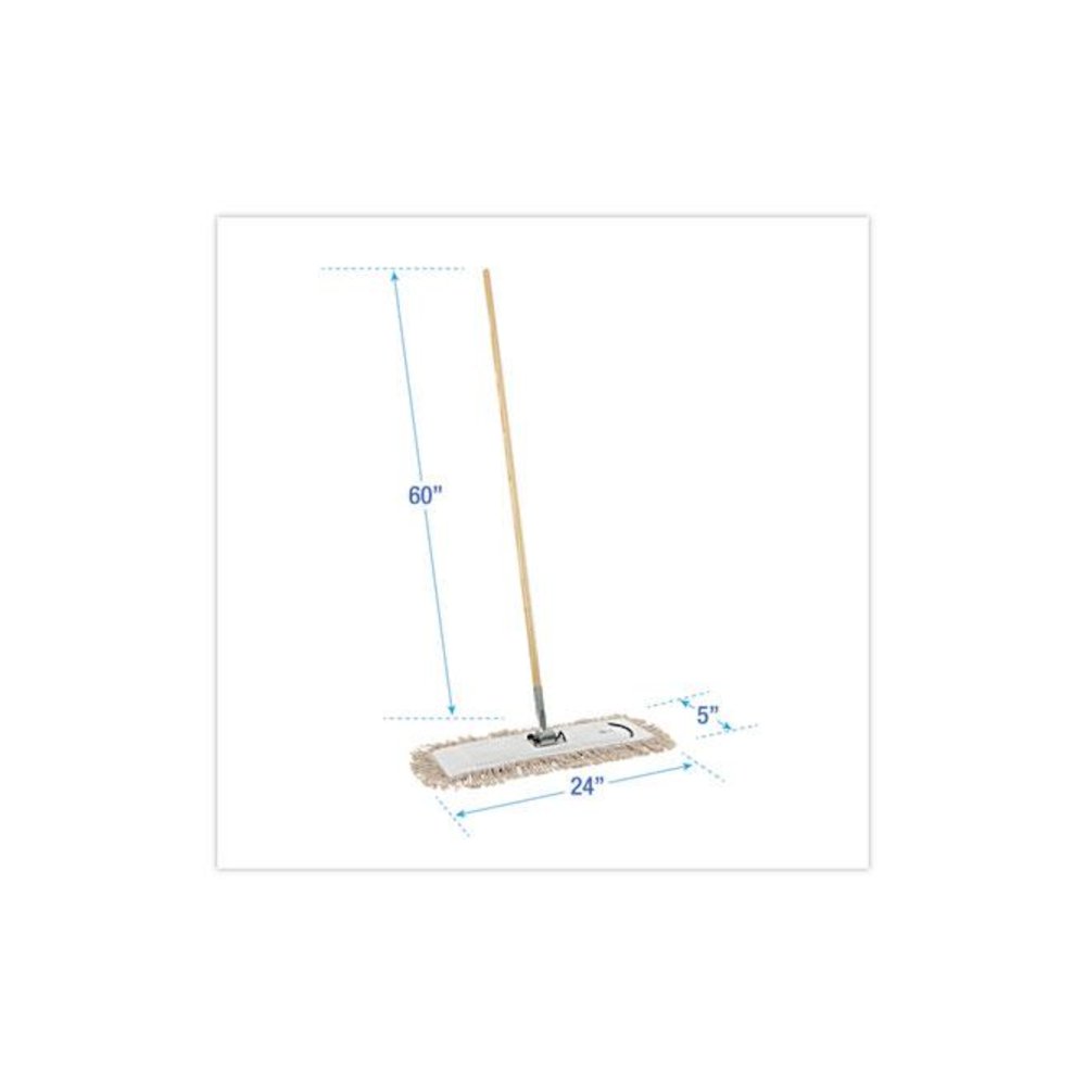 Cotton Dry Mopping Kit, 24 x 5 Natural Cotton Head, 60" Natural Wood Handle. Picture 2