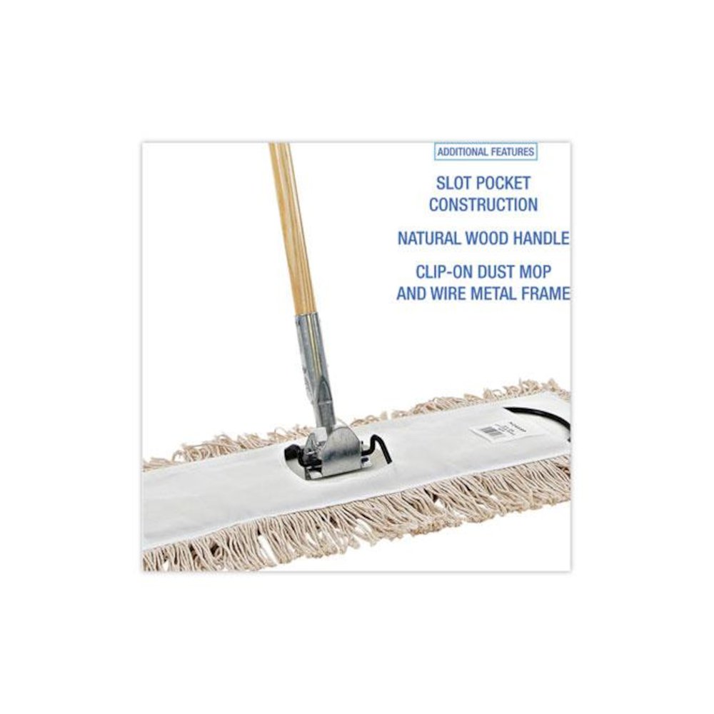 Cotton Dry Mopping Kit, 24 x 5 Natural Cotton Head, 60" Natural Wood Handle. Picture 3
