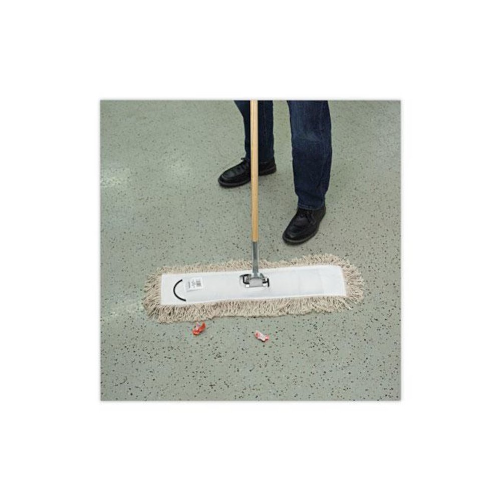 Cotton Dry Mopping Kit, 24 x 5 Natural Cotton Head, 60" Natural Wood Handle. Picture 5