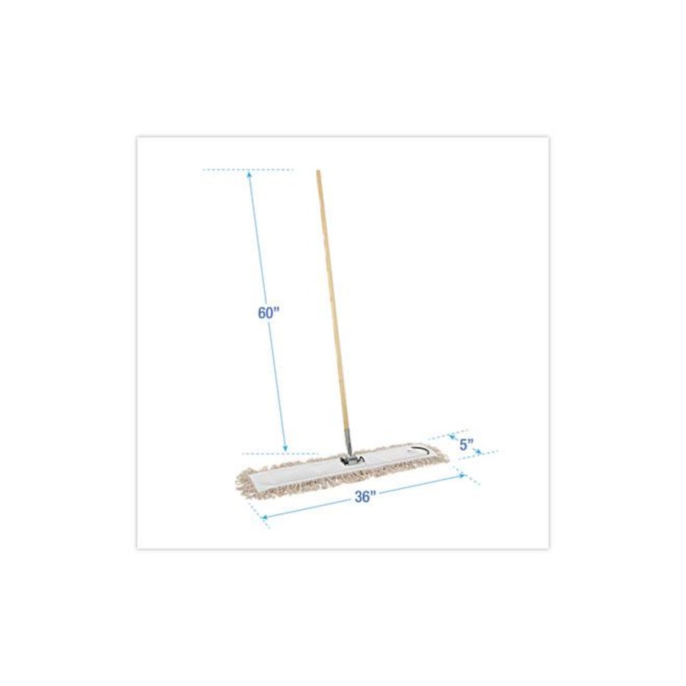 Cotton Dry Mopping Kit, 36 x 5 Natural Cotton Head, 60" Natural Wood Handle. Picture 2