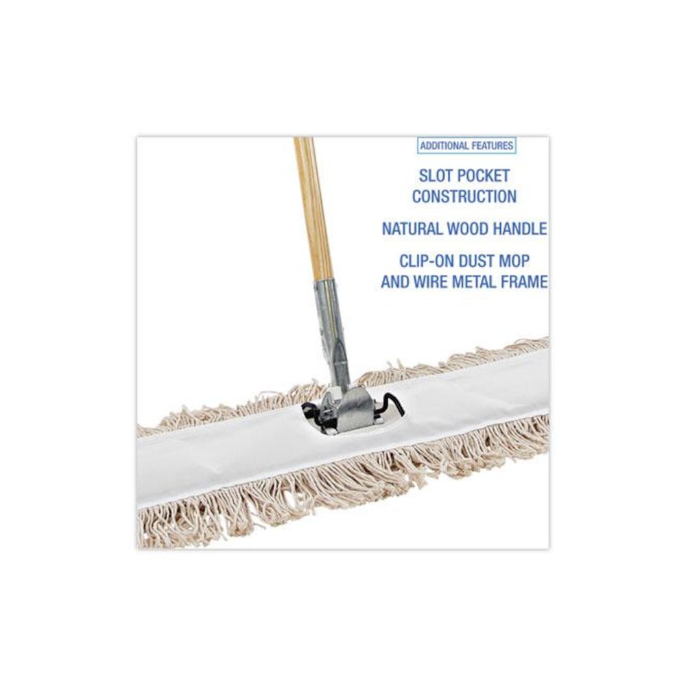Cotton Dry Mopping Kit, 36 x 5 Natural Cotton Head, 60" Natural Wood Handle. Picture 3