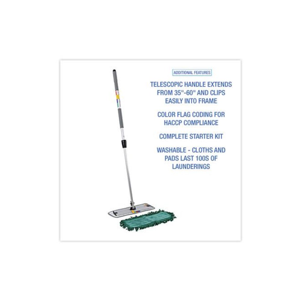Microfiber Cleaning Kit, 18" Blue/Green Microfiber Head, 35" to 60" Gray Aluminum Handle. Picture 3