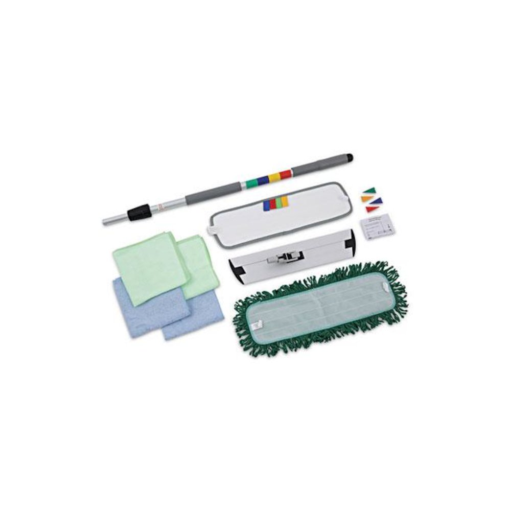 Microfiber Cleaning Kit, 18" Blue/Green Microfiber Head, 35" to 60" Gray Aluminum Handle. Picture 6
