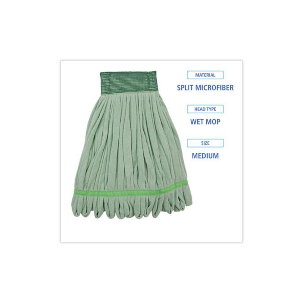 Microfiber Looped-End Wet Mop Heads, Medium, Green, 12/Carton. Picture 2