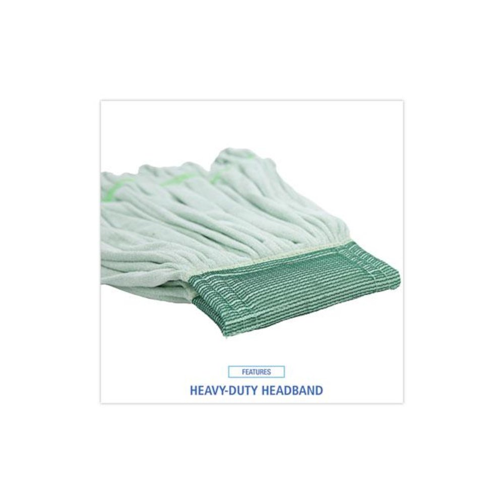 Microfiber Looped-End Wet Mop Heads, Medium, Green, 12/Carton. Picture 6