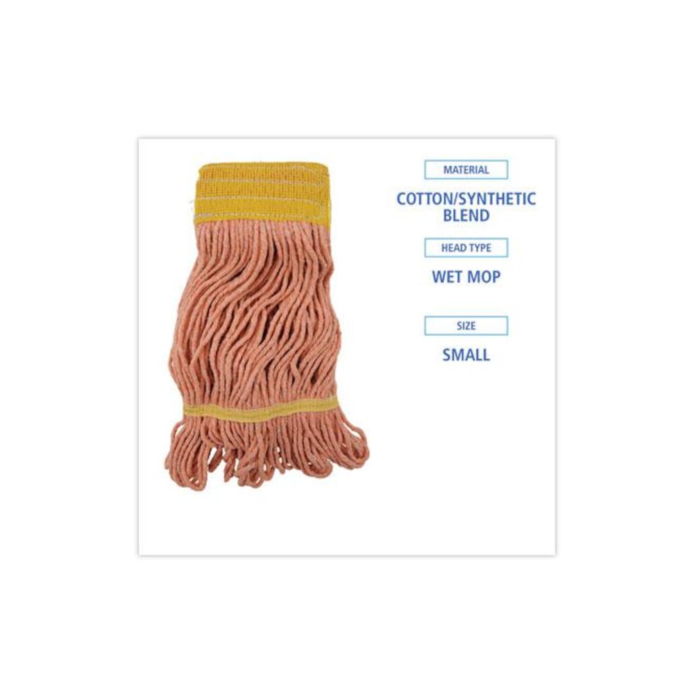 Super Loop Wet Mop Head, Cotton/Synthetic Fiber, 5" Headband, Small Size, Orange, 12/Carton. Picture 2