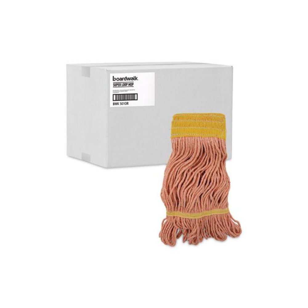 Super Loop Wet Mop Head, Cotton/Synthetic Fiber, 5" Headband, Small Size, Orange, 12/Carton. Picture 9