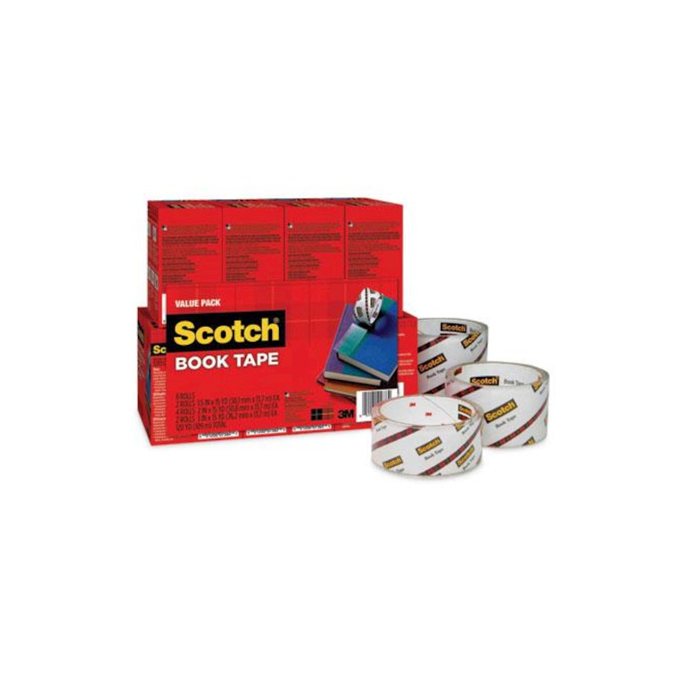 Book Tape Value Pack, 3" Core, (2) 1.5" x 15 yds, (4) 2" x 15 yds, (2) 3" x 15 yds, Clear, 8/Pack. Picture 6