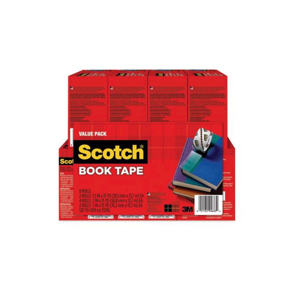 Book Tape Value Pack, 3" Core, (2) 1.5" x 15 yds, (4) 2" x 15 yds, (2) 3" x 15 yds, Clear, 8/Pack. Picture 1