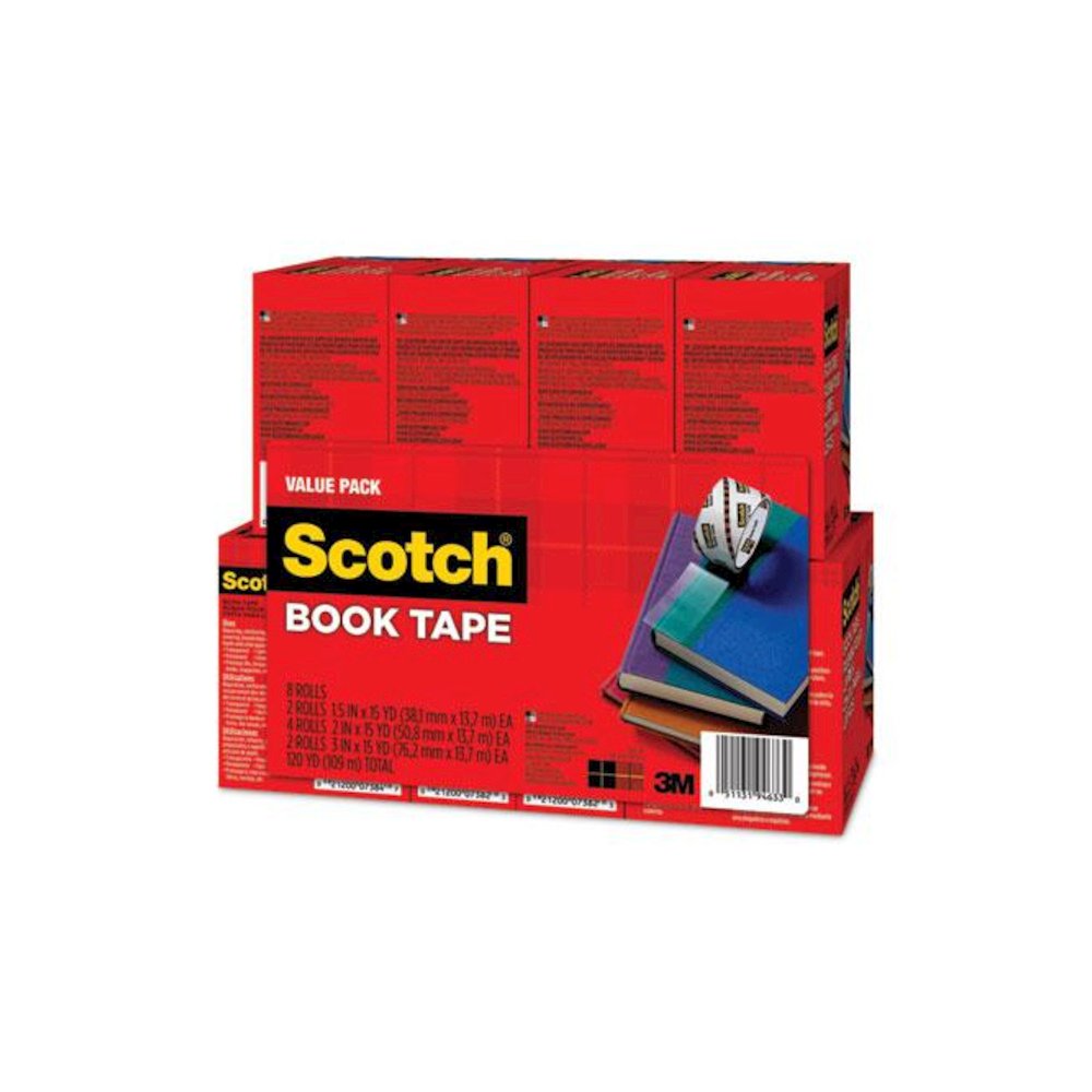 Book Tape Value Pack, 3" Core, (2) 1.5" x 15 yds, (4) 2" x 15 yds, (2) 3" x 15 yds, Clear, 8/Pack. Picture 2