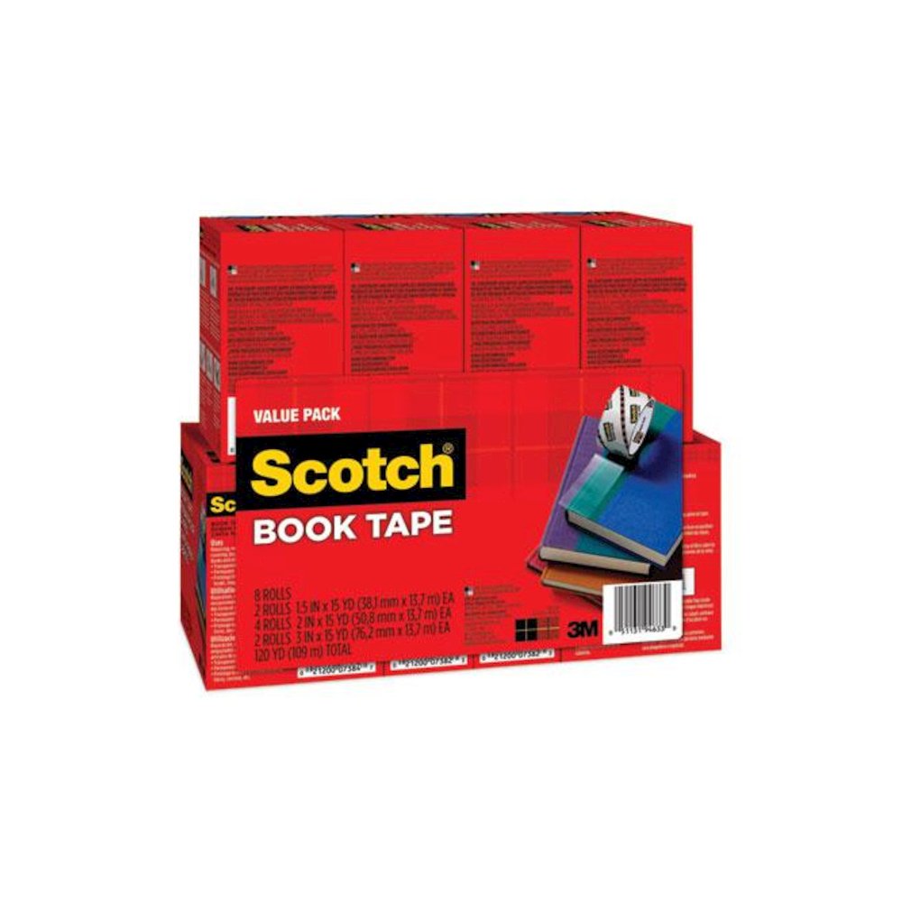 Book Tape Value Pack, 3" Core, (2) 1.5" x 15 yds, (4) 2" x 15 yds, (2) 3" x 15 yds, Clear, 8/Pack. Picture 3
