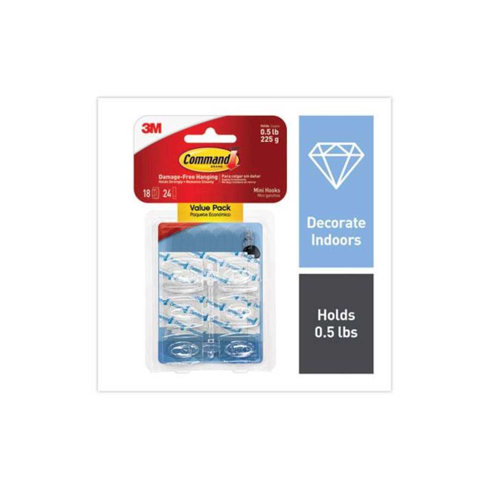 Mini Clear Hooks, Plastic, Supports 0.5 lb, 18/Pack. Picture 1