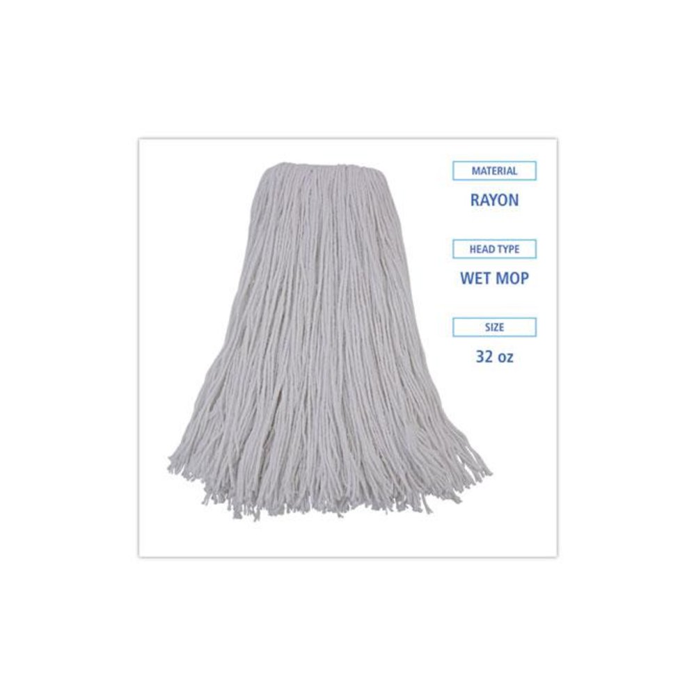 Mop Head, Premium Standard Head, Rayon Fiber, 32 oz, White, 12/Carton. Picture 2