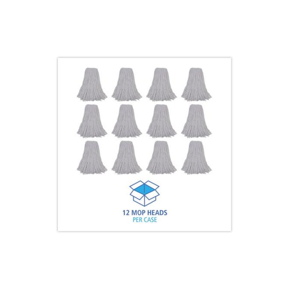 Mop Head, Premium Standard Head, Rayon Fiber, 32 oz, White, 12/Carton. Picture 8