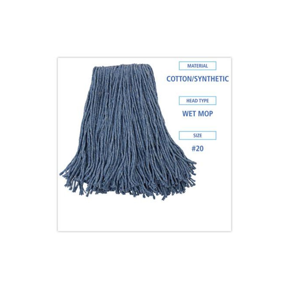 Mop Head, Standard Head, Cotton/Synthetic Fiber, Cut-End, #20, Blue, 12/Carton. Picture 2