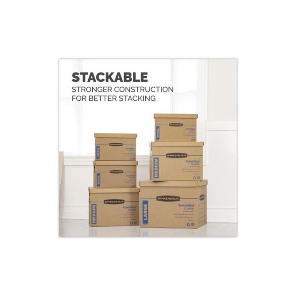 SmoothMove Classic Moving/Storage Boxes, Half Slotted Container (HSC), Medium, 15" x 18" x 14", Brown/Blue, 8/Carton. Picture 8