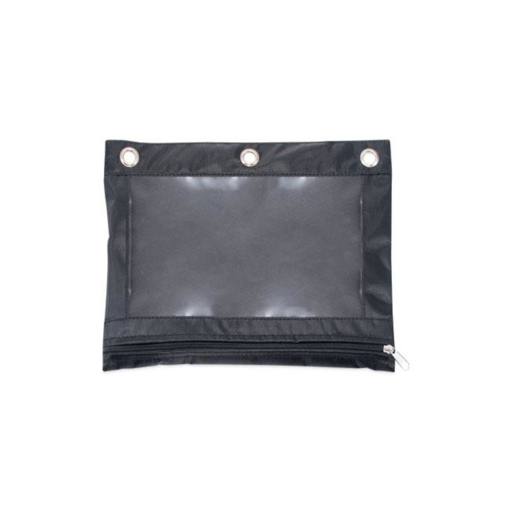 Binder Pencil Pouch, 3-Hole Punched, 10" x 7.38", Black/Clear, 3/Pack. Picture 1