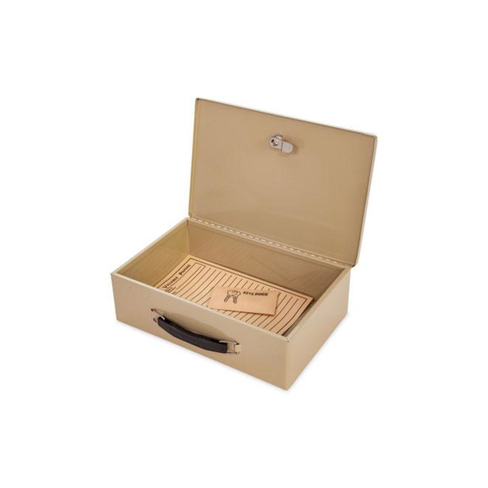 Heavy Duty Fire Retardant Box, 1 Compartment, Key Lock, 12.75" x 8.25" x 4", Sand. Picture 3