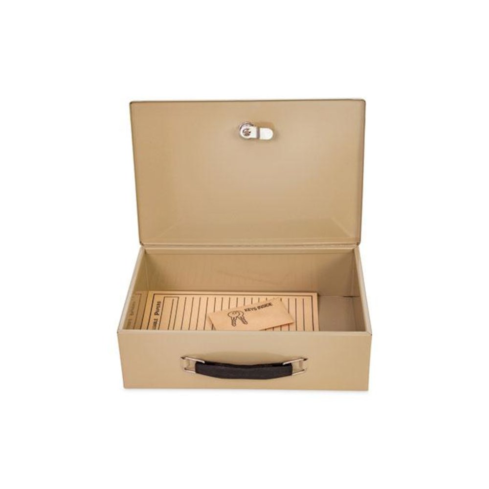 Heavy Duty Fire Retardant Box, 1 Compartment, Key Lock, 12.75" x 8.25" x 4", Sand. Picture 4