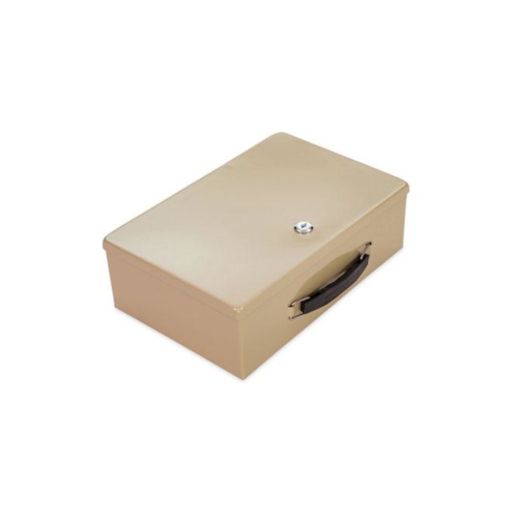 Heavy Duty Fire Retardant Box, 1 Compartment, Key Lock, 12.75" x 8.25" x 4", Sand. Picture 1