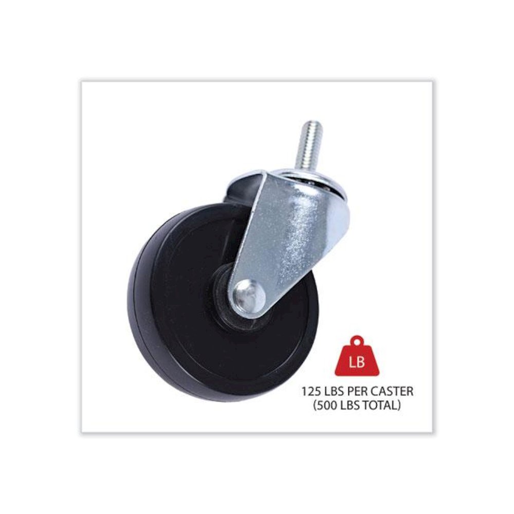 Optional Casters for Wire Shelving, Grip Ring Stem, 3" Wheel, Black, 4/Set (2 Locking). Picture 2
