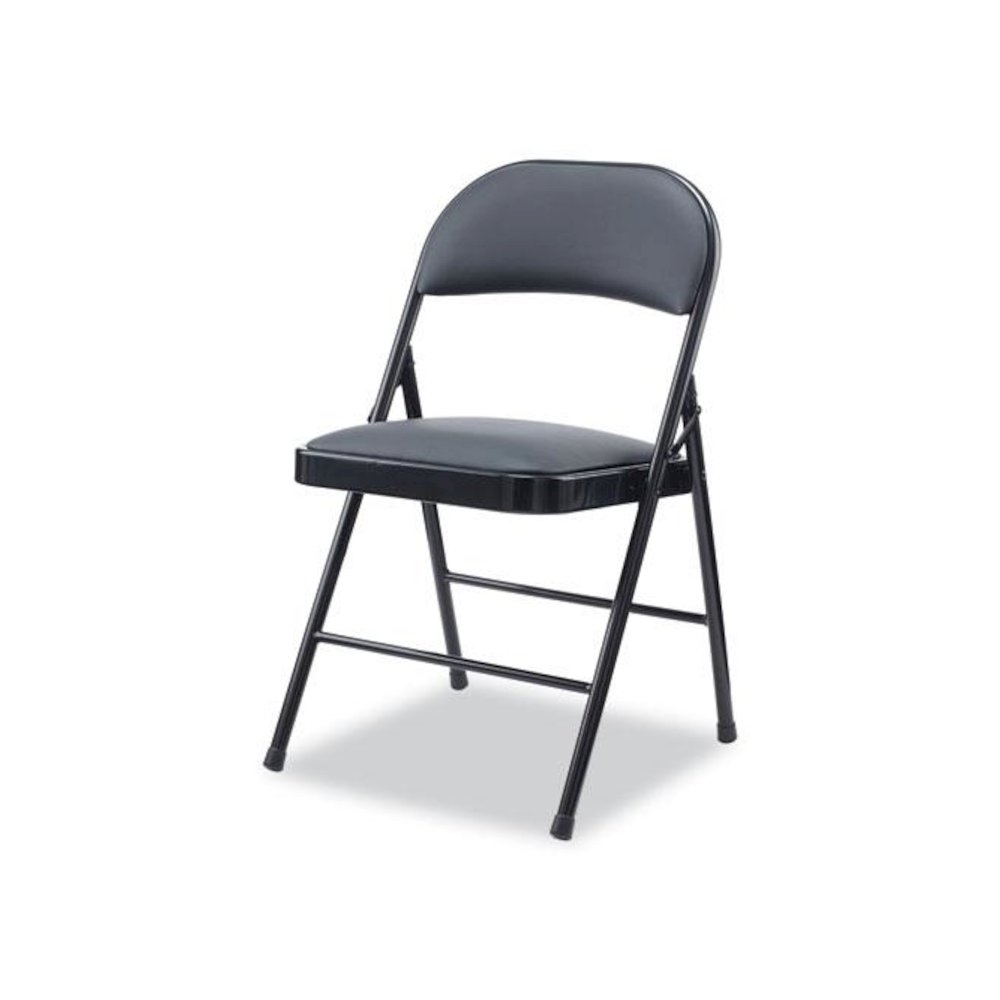 Alera PU Padded Folding Chair, Supports Up to 250 lb, Black Seat, Black Back, Black Base, 4/Carton. Picture 2