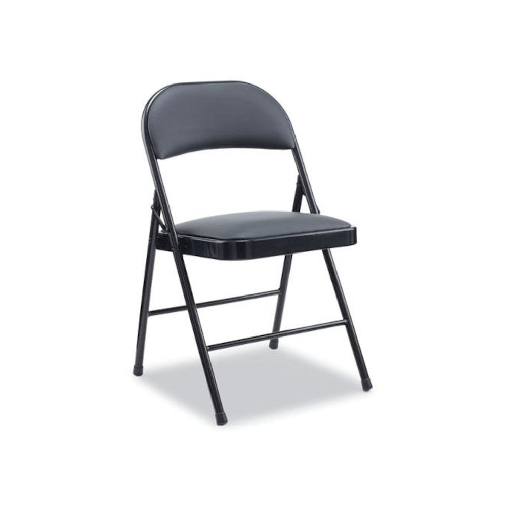 Alera PU Padded Folding Chair, Supports Up to 250 lb, Black Seat, Black Back, Black Base, 4/Carton. Picture 1