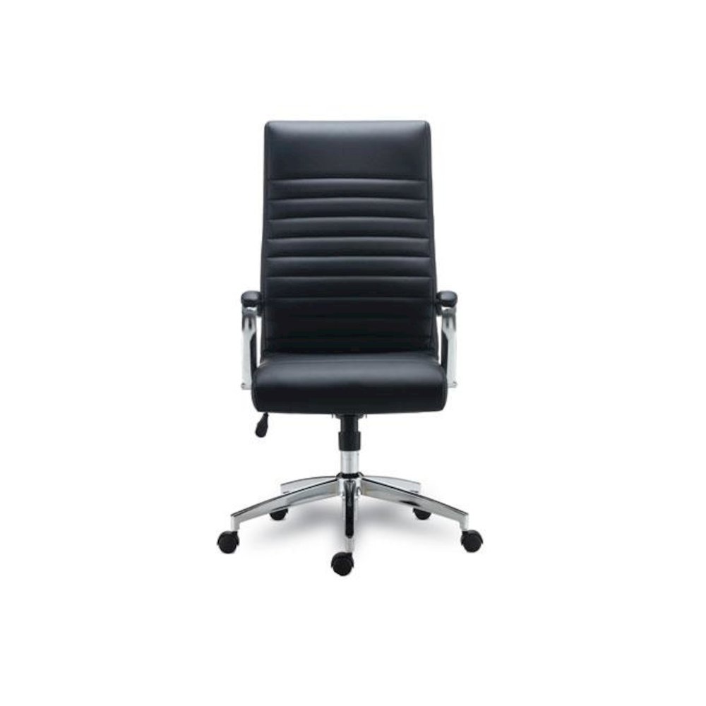 Alera Eddleston Leather Manager Chair, Supports Up to 275 lb, Black Seat/Back, Chrome Base. Picture 2