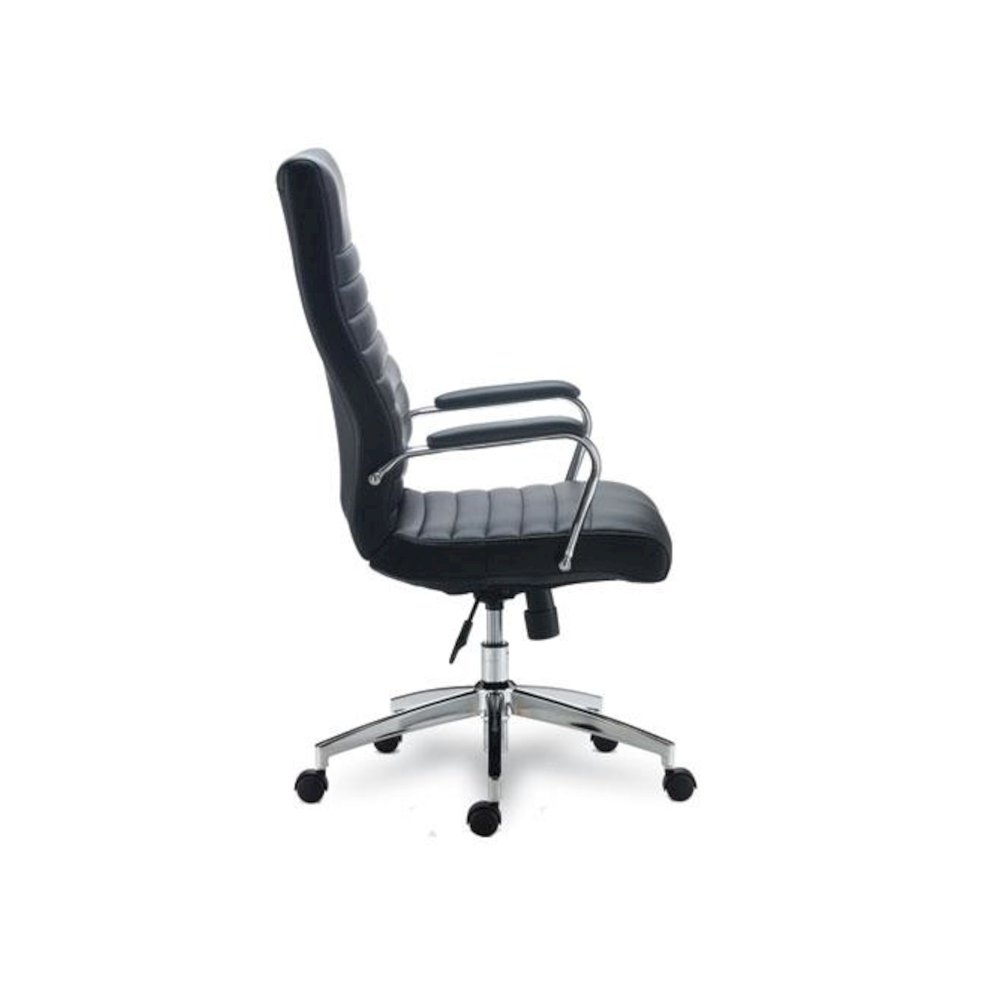 Alera Eddleston Leather Manager Chair, Supports Up to 275 lb, Black Seat/Back, Chrome Base. Picture 3