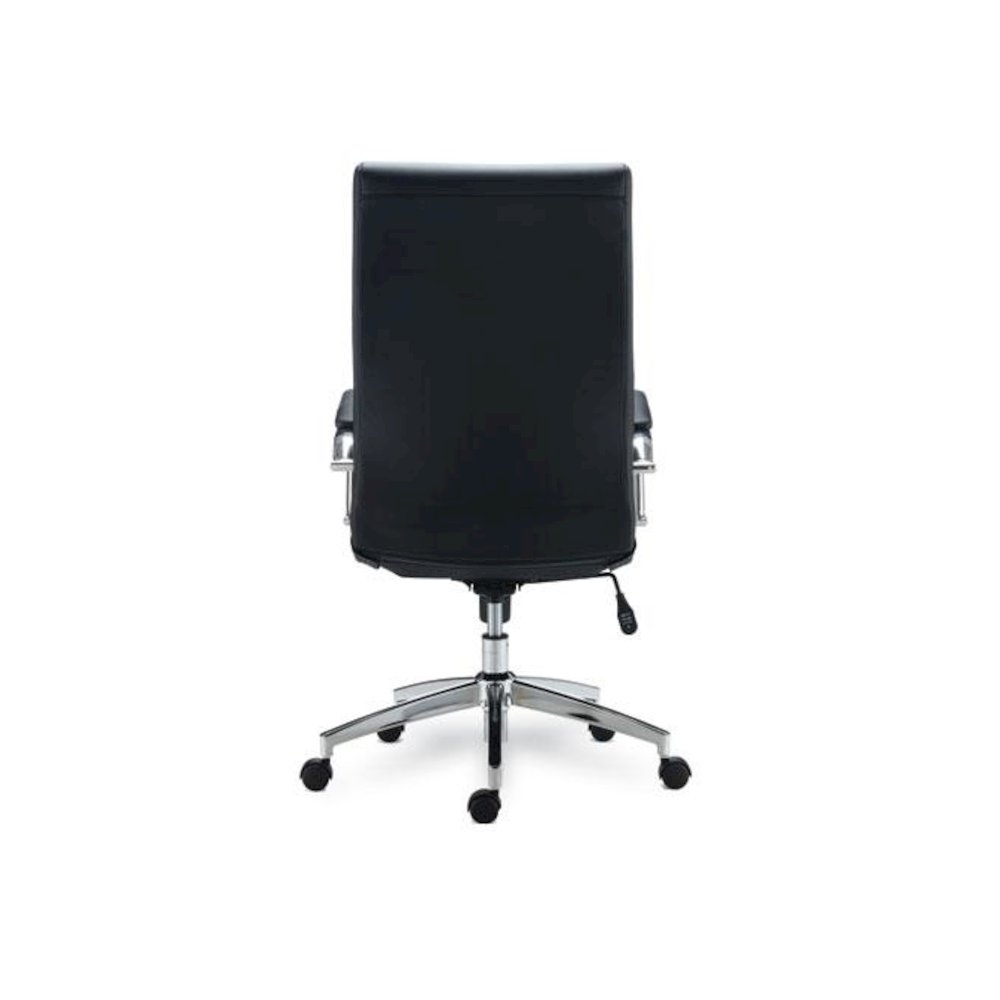 Alera Eddleston Leather Manager Chair, Supports Up to 275 lb, Black Seat/Back, Chrome Base. Picture 4